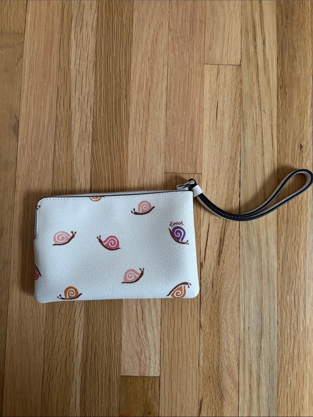 Coach White Wristlet with Multicolor Snail Motif